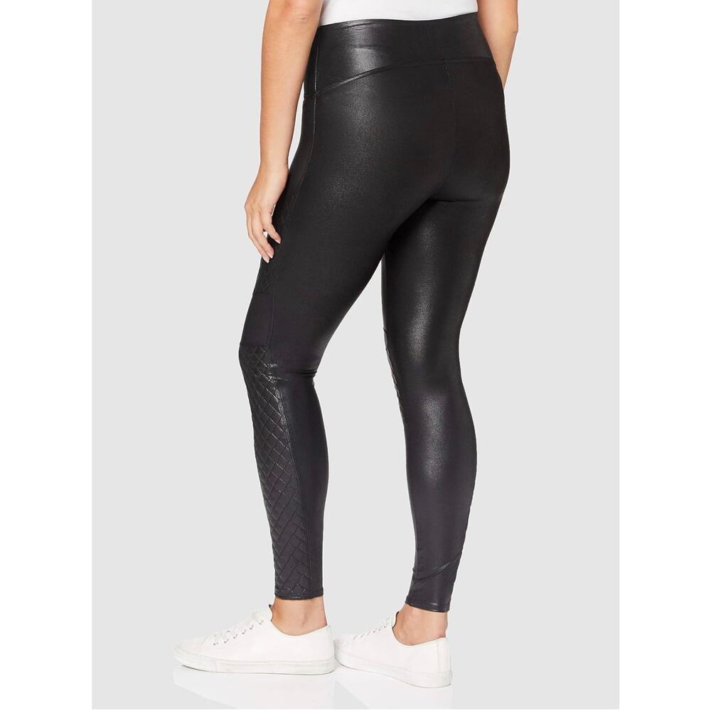 SPANX Faux Leather Moto Leggings Black Quilted High Rise Women's S/P Small - Picture 2 of 11
